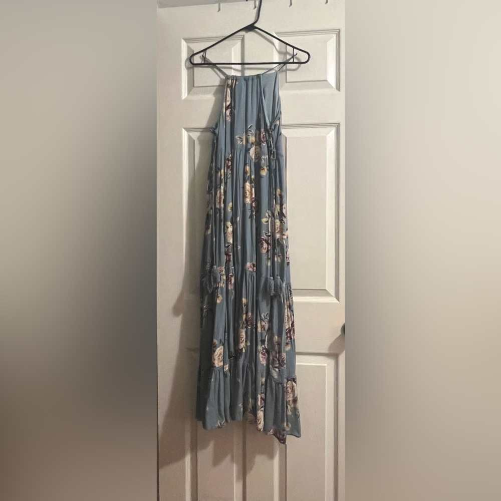 Blue floral sleeveless dress